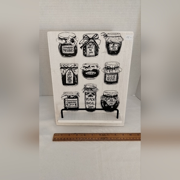 White Kitchen Cookbook Stand with Jam Jar Illustrations Chalk Couture - Picture 1 of 3